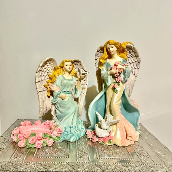 Angels-Roses-Doves Candle Holder Figurine - Picture 1 of 9